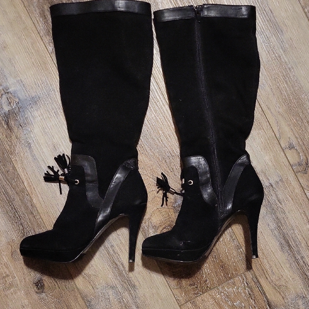 Black Faux Suede boots With Tassle Detail